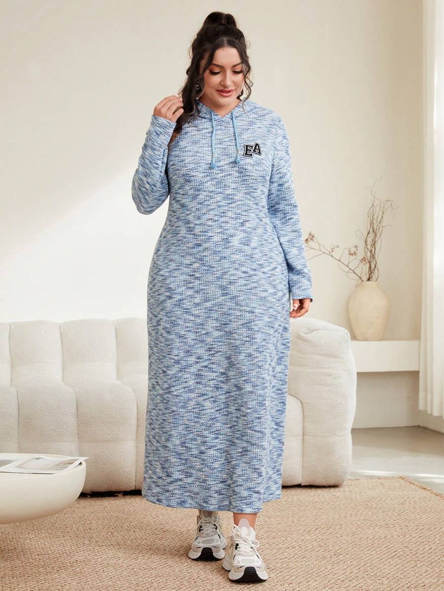 Mulvari Kích thước lớn Nhuộm buộc áo có mũ Dây rút Đầm Với Vá chữ cái - Màu xanh lam - Xem 1