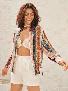Bohemela Vacation Style Women's Open-front Shirt - Multicolor - View 5