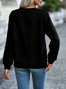 INAWLY 休閒聖誕節女士衛衣 - 黑色 - 查看 2