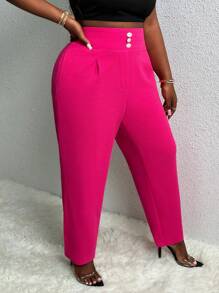 Slaydiva Plus Button Front Suit Pants - Hot Pink - View 5