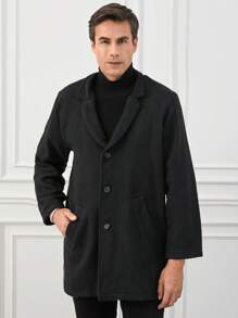 RueChic 男士純色羊毛料外套 - 黑色 - 查看 6