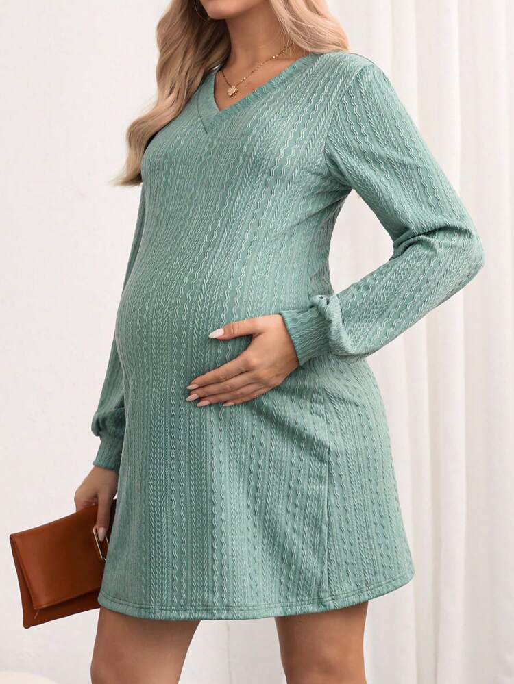 Maternity V-neck Lantern Sleeve Dress