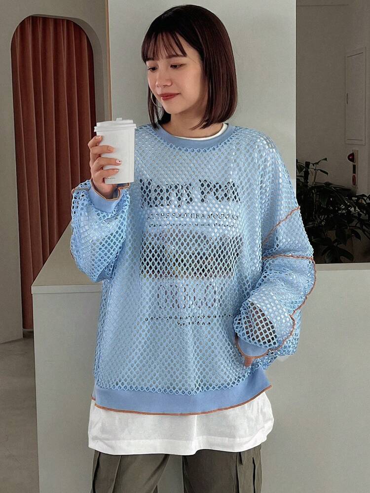 Women's Hollow Out External Stitching Top Long Sleeve Women Tops