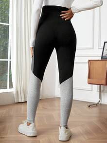 SHEIN 孕妇可调节腰部拼色紧身裤 - 彩色 - 查看 2