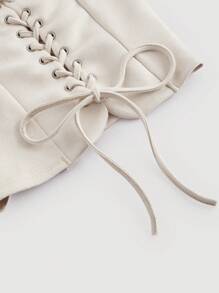 SHEIN MOD Lace lên phía trước Áo ba lỗ - Màu be - Xem 4