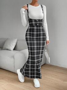 SHEIN Privé In kẻ sọc Đầm Tổng thể Without Tee - màu đen - Xem 3