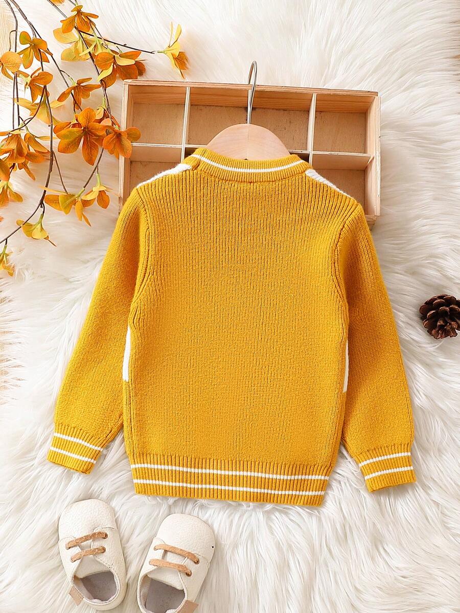 Con trai Hai âm Sọc trang trí Áo len - Màu vàng - Xem 1
