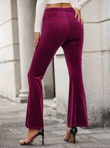 SHEIN LUNE High Waist Flare Leg Pants - Red Violet - View 2