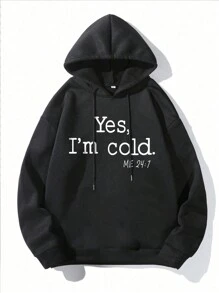 Manfinity Homme Men's Stylish Hooded Sweatshirt With Printed Text - Black - View 3