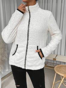 SHEIN Unity Abrigo Mullido De Mujer Con Detalles De Contraste - Albaricoque - Ver 6