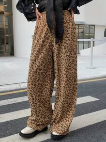FRIFUL Women's Leopard Print Wide Leg Pants - Khaki - View 3