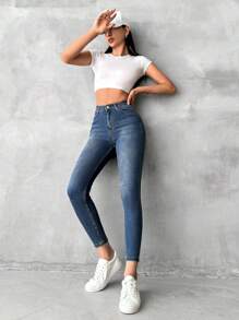EURMUSE Quần Jeans Skinny Lưng Cao Có Túi Dành Cho Nữ, Thường Ngày, Đa Năng - Rửa tối - Xem 4