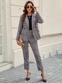 SHEIN Privé Conjunto De Traje A Cuadros Para Mujer - Multicolor - Ver 1