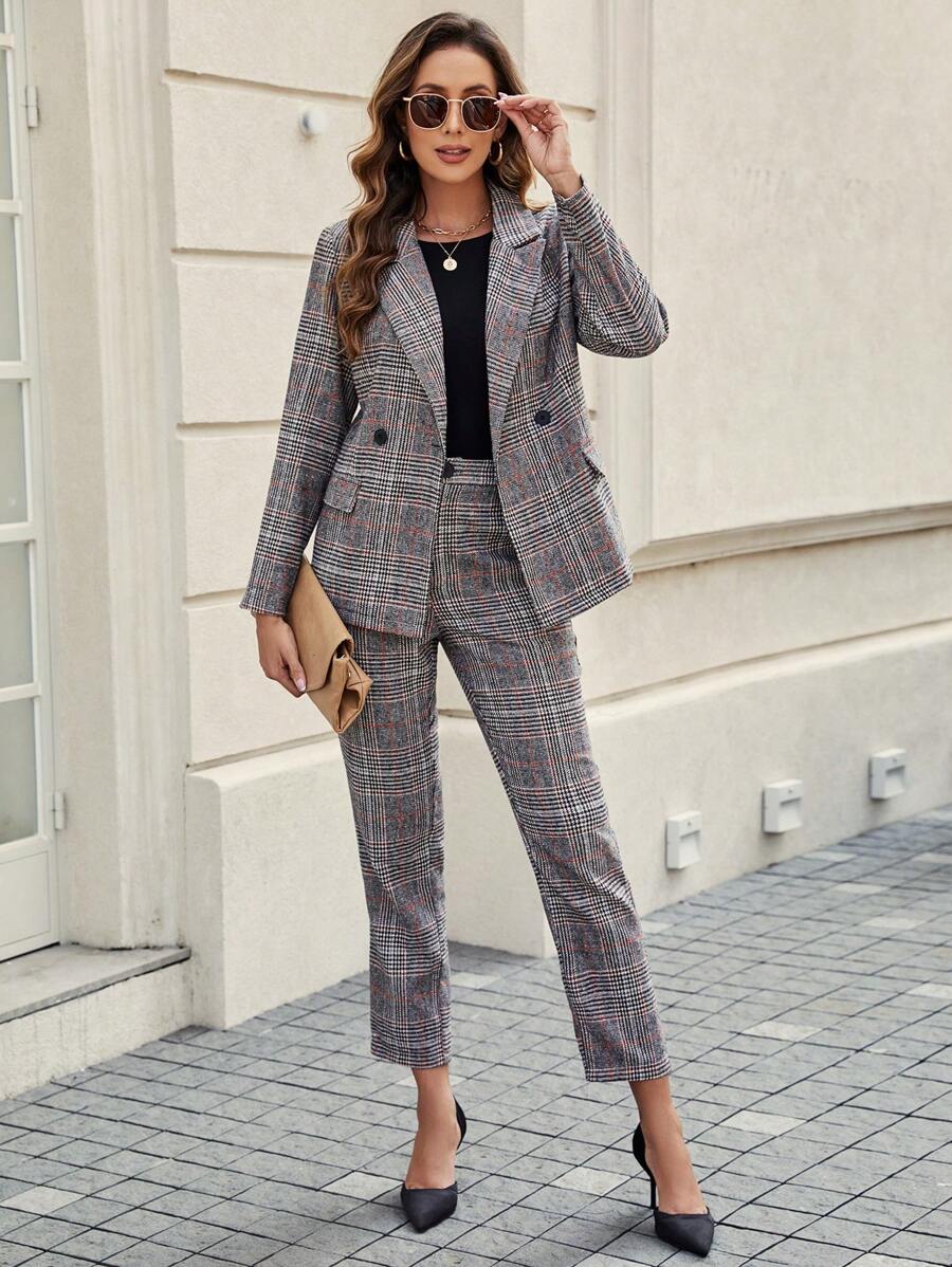 SHEIN Privé Conjunto De Traje A Cuadros Para Mujer - Multicolor - Ver 1