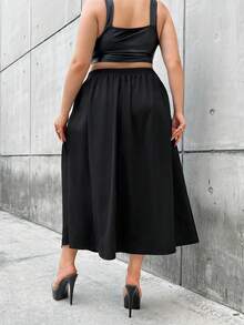 Flirla 時尚高開叉超長半身裙 - 黑色 - 查看 2