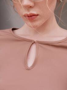 Anewsta Camiseta de cuello con abertura de ojo fruncido - Gris - Ver 4