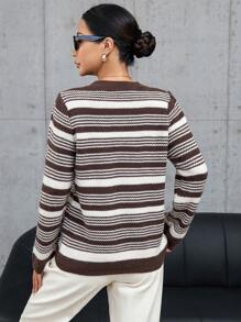 GENKIRA pull rayé à manches longues pour femmes, pull tricoté pour l'automne et l'hiver - Multicolore - Voir 2