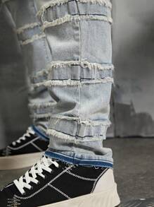 Manfinity Roghcode Men's Frayed Edge Denim Jeans - Blue - View 5