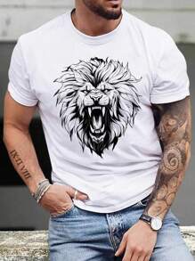Manfinity LEGND Camiseta Para Hombre Con Estampado De León - Blanco - Ver 1