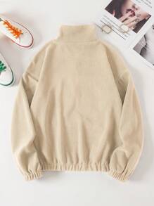 INAWLY Women's Drop Shoulder Velvet Sweatshirt - Apricot - View 2