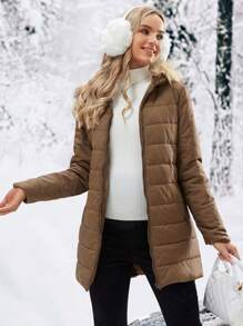 SHEIN Maternity Hooded Jacket With Collar - Brown - View 10