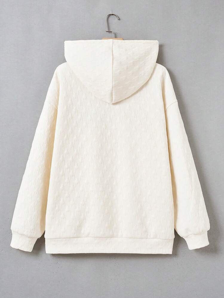 Plus Size Letter Graphic Drop Shoulder Drawstring Sweatshirt