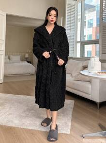 DAZY Kapuzen-Teddy-Bademantel-Pyjama, für Herbst, Winter - Schwarz - Übersicht 5