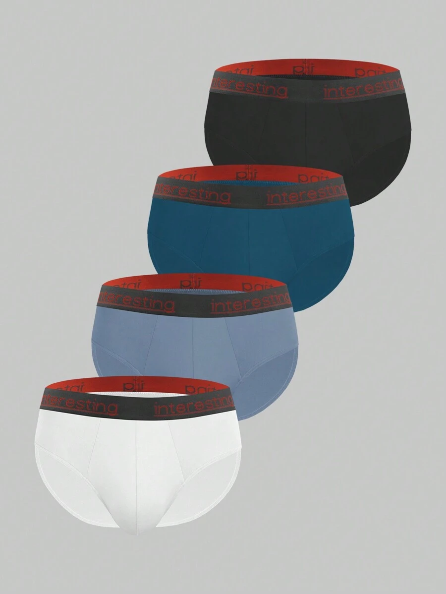 Men's 4pcs/set Letter Print Triangle Briefs