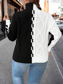 SHEIN CURVE+ Kích thước lớn Cổ cao Khối màu Thả vai Áo chui đầu Áo len - Nhiều màu - Xem 2