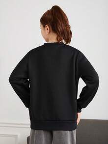 Teen Girl Heart Print Drop Shoulder Sweatshirt - Black - View 2