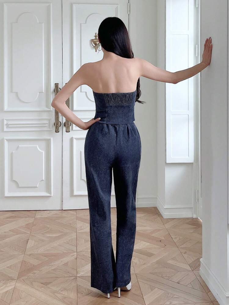 Zip Up Tube Top & Elastic Waist Pants