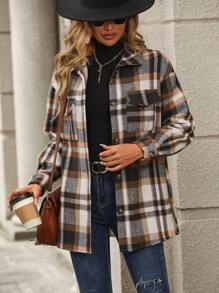 SHEIN LUNE Plaid Jacket With Small Collar And Thickened - Multicolor - View 4