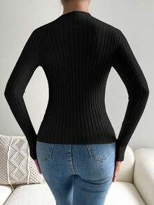 SHEIN Essnce 女性修身套頭衫套頭毛衣 - 黑色 - 查看 2