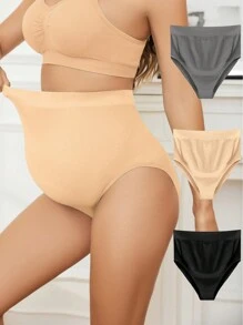 Maternity High Waist Solid Color Panties (3-Pack) For Mother - Multicolor - View 1