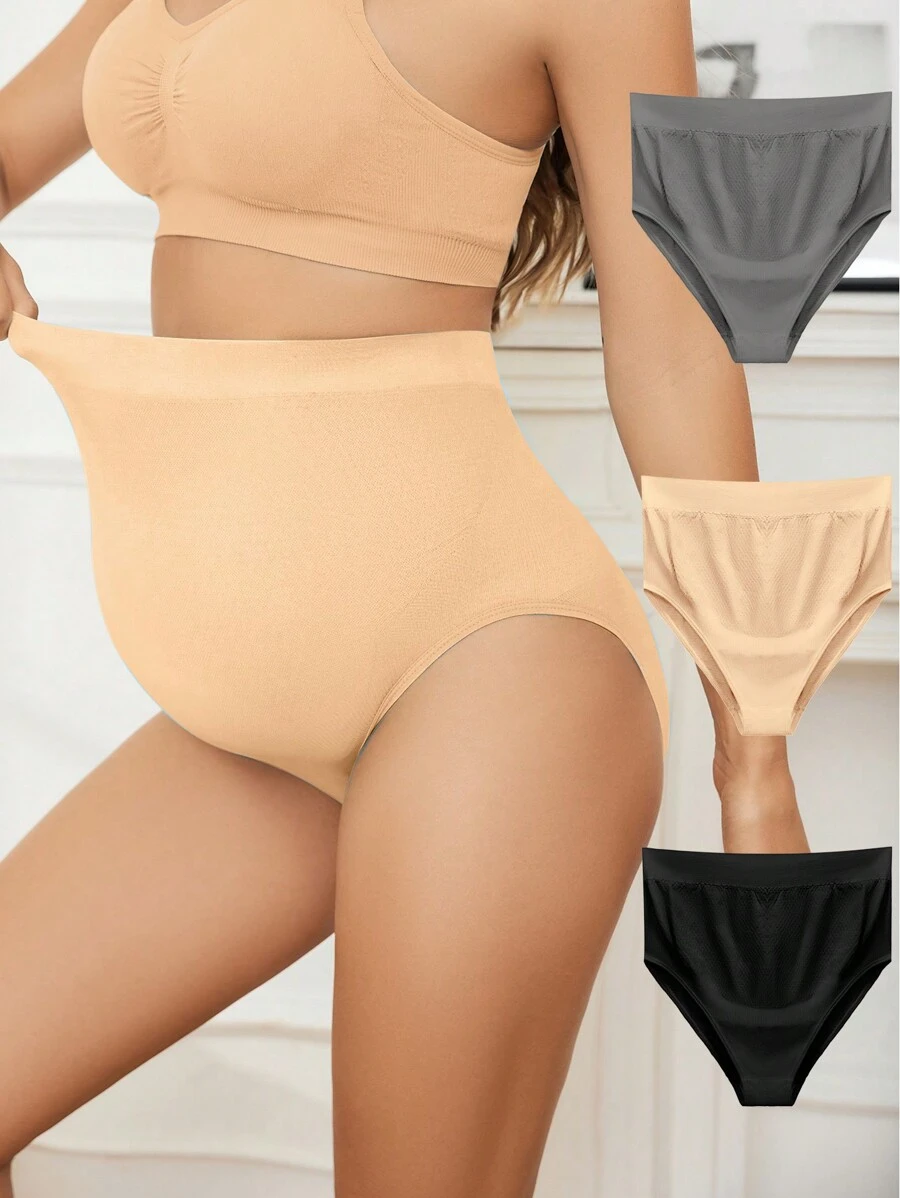 Maternity High Waist Solid Color Panties (3-Pack) For Mother - Multicolor - View 1