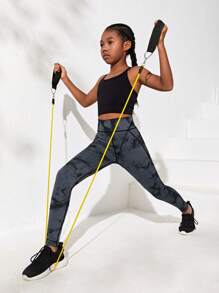 Tween 女童无缝扎染针织休闲运动裤 - 黑與白 - 查看 5