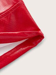 SHEIN ICON Snakeskin Print PU Leather Halter Top - Red - View 4