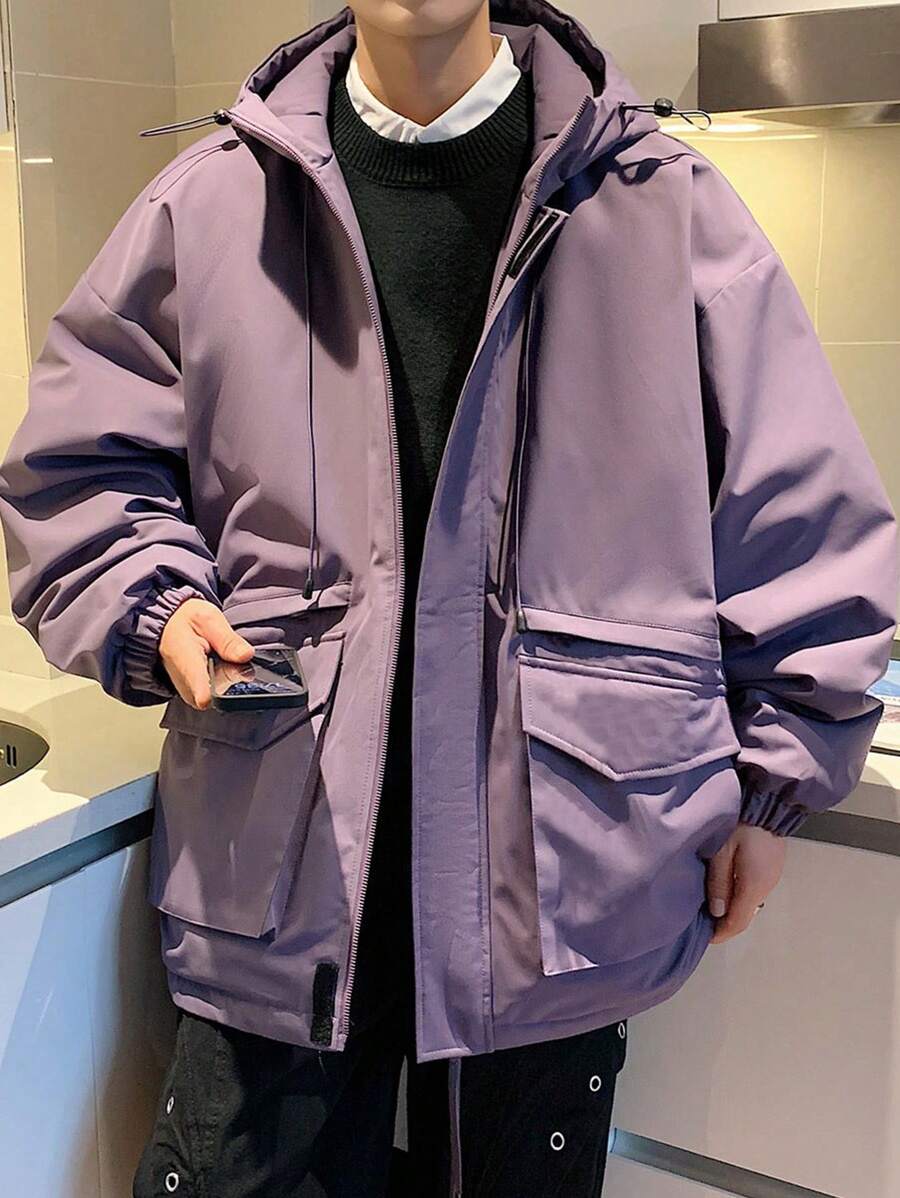 Manfinity Hypemode Men's Oversized Zipper-Up Hooded Padded Coat With Flap Pockets - Purple - View 1