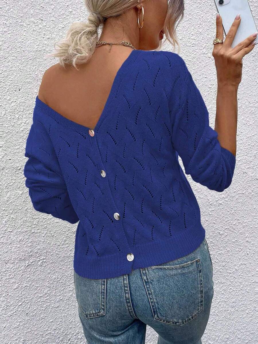 SHEIN LUNE Của phụ nữ Cổ chữ V Áo chui đầu Áo len - Màu xanh lam - Xem 1