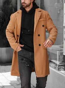 Manfinity Homme Hombres Abrigo de doble botonadura - Caqui - Ver 6