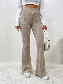 SHEIN Essnce High Waist Flare Leg Pants - Apricot - View 7