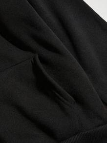 ROMWE Grunge Punk Slogan Graphic Kangaroo Pocket Drawstring Thermal Hoodie Always Have An Escape Plan DOOMSDAY, School - Black - View 4