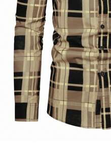 Manfinity Mode Men's Loose Plaid Print Shirt With Pocket Patch Detail - Multicolor - View 4