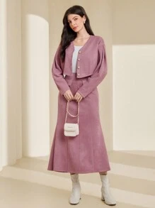 Mulvari Của phụ nữ Quần skinny Áo khoác Và Váy Bộ - Bụi hồng - Xem 4