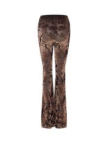Floral Print High Waist Mesh Flare Leg Pants - Coffee Brown - View 2
