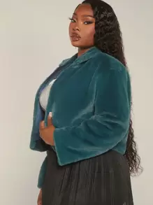 SHEIN BAE 女士綠色大衣,適合聖誕節和新年派對穿搭 - 藏蓝色 - 查看 5