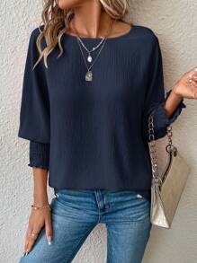 SHEIN LUNE Blusa unicolor de manga murciélago - Azul Marino - Ver 5