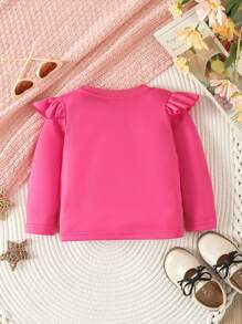 Bebé Chicas Top gato con estampado ribete con fruncido con decorativo lazo - Rosa Fucsia - Ver 2