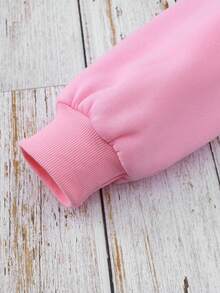 SHEIN EZwear Kích thước lớn Hoạt hình Và In thư Thả vai Lông cừu Áo nỉ - Hồng - Xem 3