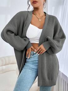 SHEIN EZwear 落肩休闲设计开衫 - 深灰色 - 查看 1